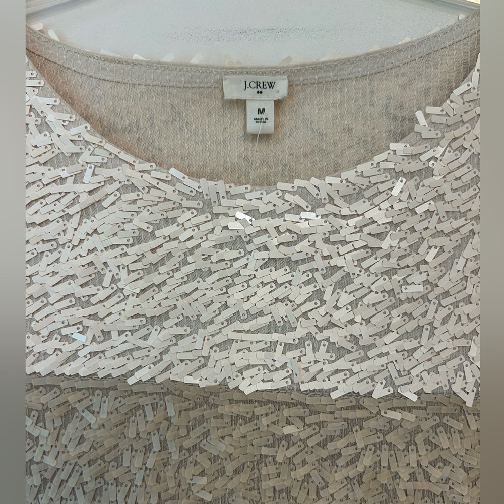 J. Crew rectangle sequin tank top, NWOT, cream and pale tan, pull over, Size Med - Picture 7 of 16